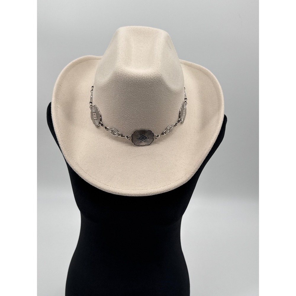 Jewel & Clara Ivory Cowboy Hat Silver Concho Band Western Fedora JCH-4206